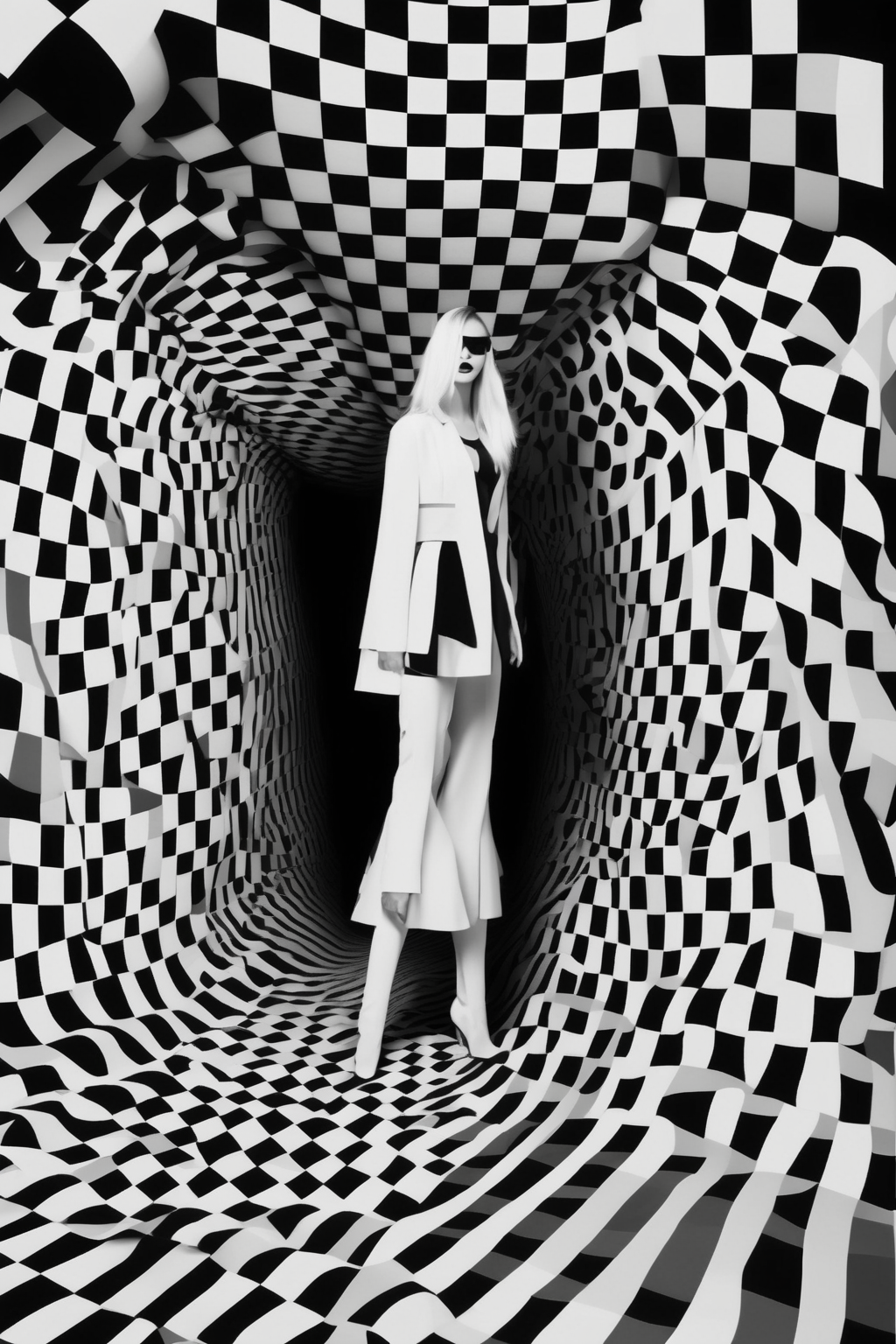 <lora:Op Art:1>Op Art - Step into the world of Op Art Fashion, where brocade and chintz fabrics come alive with pixelated plaid designs. Get ready to be mesmerized by optical illusions and swirling parabolic shapes that create a sense of mesmerizing movement. This composition is a visual feast for the eyes, with intricate patterns and bold colors that captivate the imagination. The interplay of light and shadow adds depth and dimension, enhancing the overall optical effect. As you delve into this opulent fashion realm, prepare to be enchanted by the dynamic and ever-changing visual illusions that this style has to offer. Get ready to make a fashion statement like no other with this captivating Op Art Fashion masterpiece. Award-Winning Photography style, Op Art Fashion, Super-Resolution.