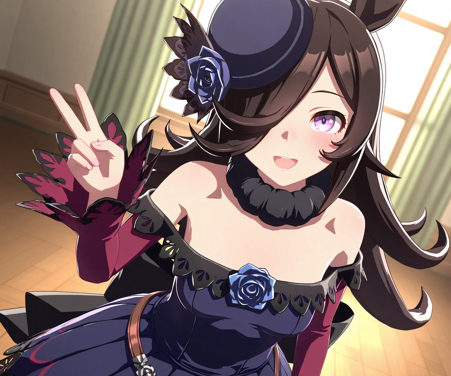 masterpiece, best quality, amazing quality, , 1girl, solo, looking at viewer, smile, open mouth, <lora:Rice Shower in game style 3D ILL-v2:1> ummsmingame, 3d, rice shower \(umamusume\),