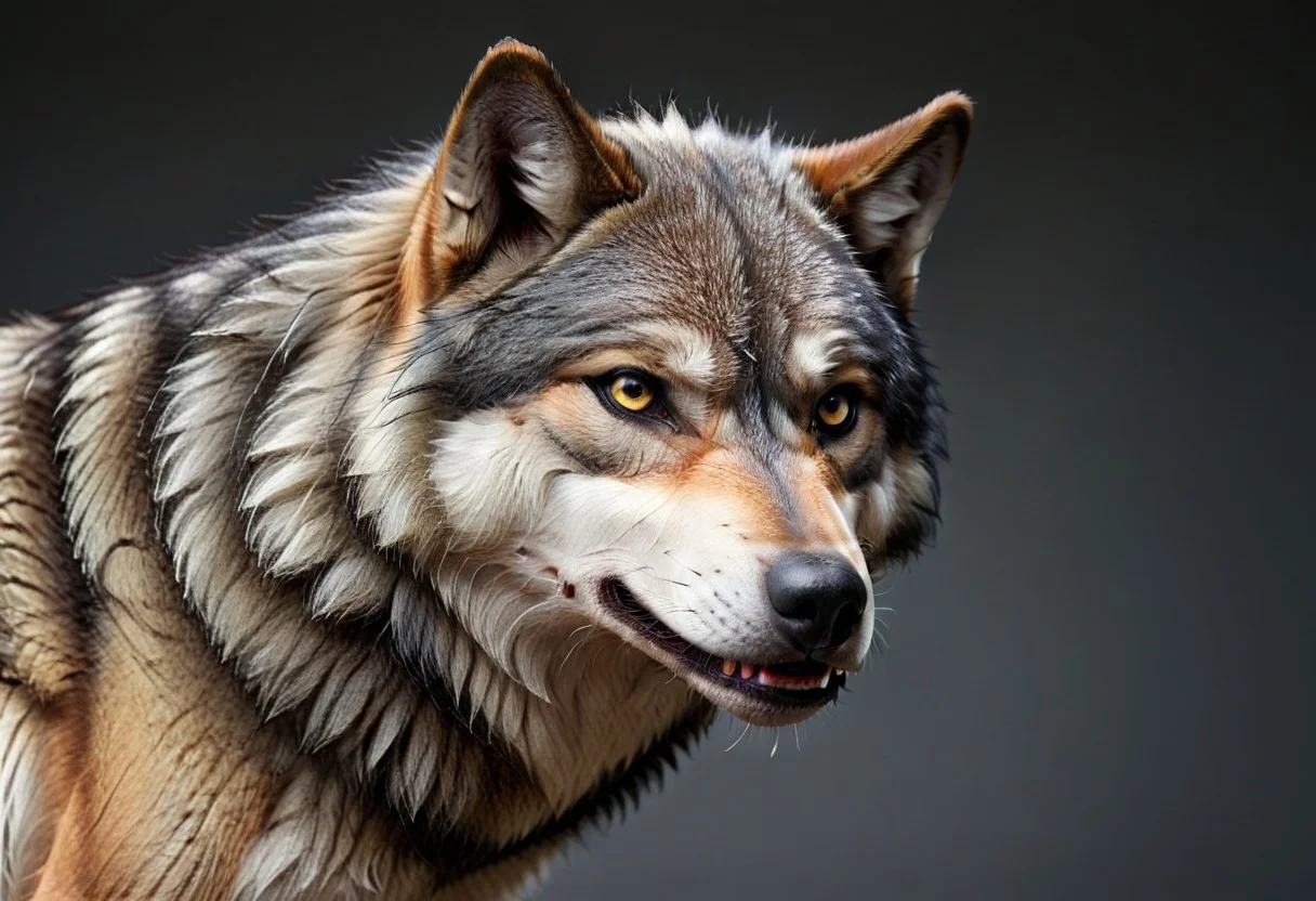 realistic image with high quality, excellent resolution, clear, detailed and well-focused images, detailed and correct anatomy depicting the image a ((wolf ))