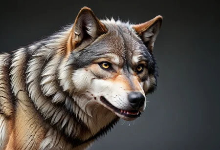 realistic image with high quality, excellent resolution, clear, detailed and well-focused images, detailed and correct anatomy depicting the image a ((wolf ))