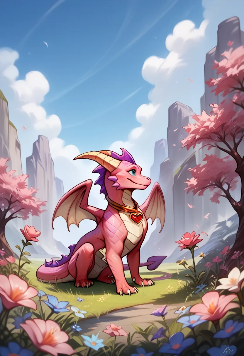 <lora:Vikings_Cutie_Chibi_Style:1> cute chibi, realistic, porn, BREAK, <lora:Ember1:1> ember_spyro, feral dragon, pink scales, necklace, picking flower, valley, zPDXL2, zPDXLxxx, zPDXLrl, <lora:Pony_QualityV4.0:1.12>
