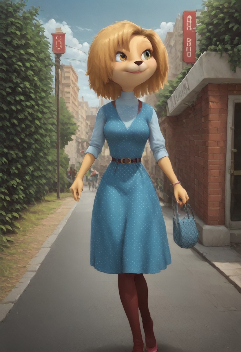 score_9, score_8_up, vivid colors, vibrant colors, high detailed, break
soft color, soft shading, lighting, best high quality, high res, sourse furry, break
outdoors, street, city, day, sun, clouds
1girl, canine, anthro, dog female, medium breasts, light short summer dress
walking, 3/4 side view, smile