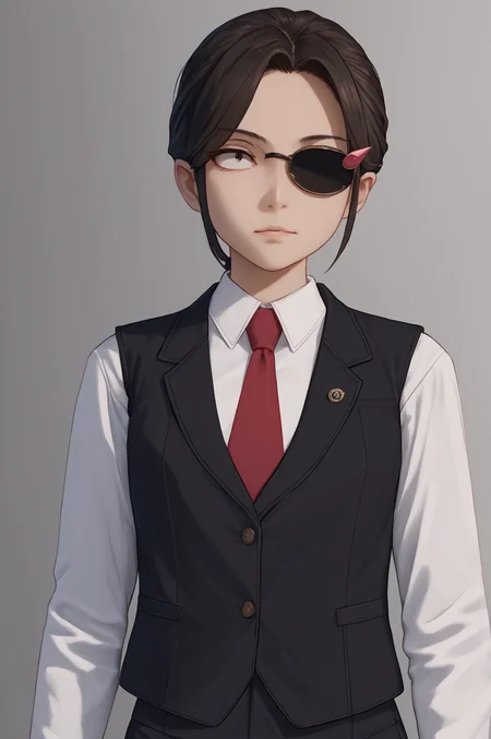 score_9, score_8_up, score_7_up, score_6_up, score_5_up, score_4_up, (high quality, detailed, beautiful) <lora:Manager_epoch_8:0.99> yasuko_yaegashi, hair_ornament, necktie, std_outfit, eyepatch, cowboy_shot, vest,