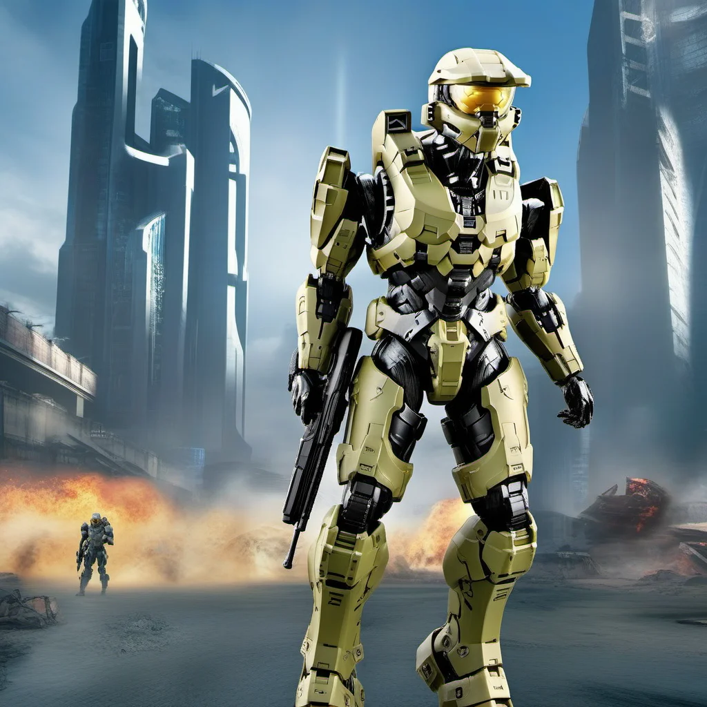 Halo1024, a robot soldier, full body, war , post apocalyptic city, highly detailed, photography, ultra sharp, film, bokeh, professional, 64k  <lora:Halo1024-000140:0.8>