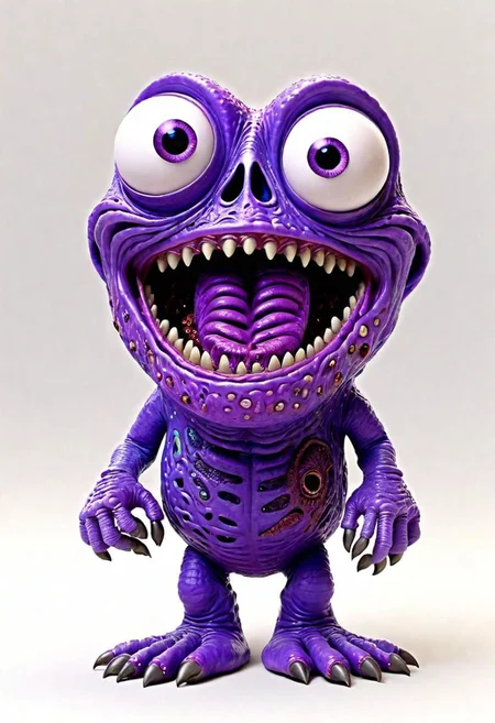3d,art by pixar,cartoon, a fleshmutant slimey purple zombie, big eyes, goo