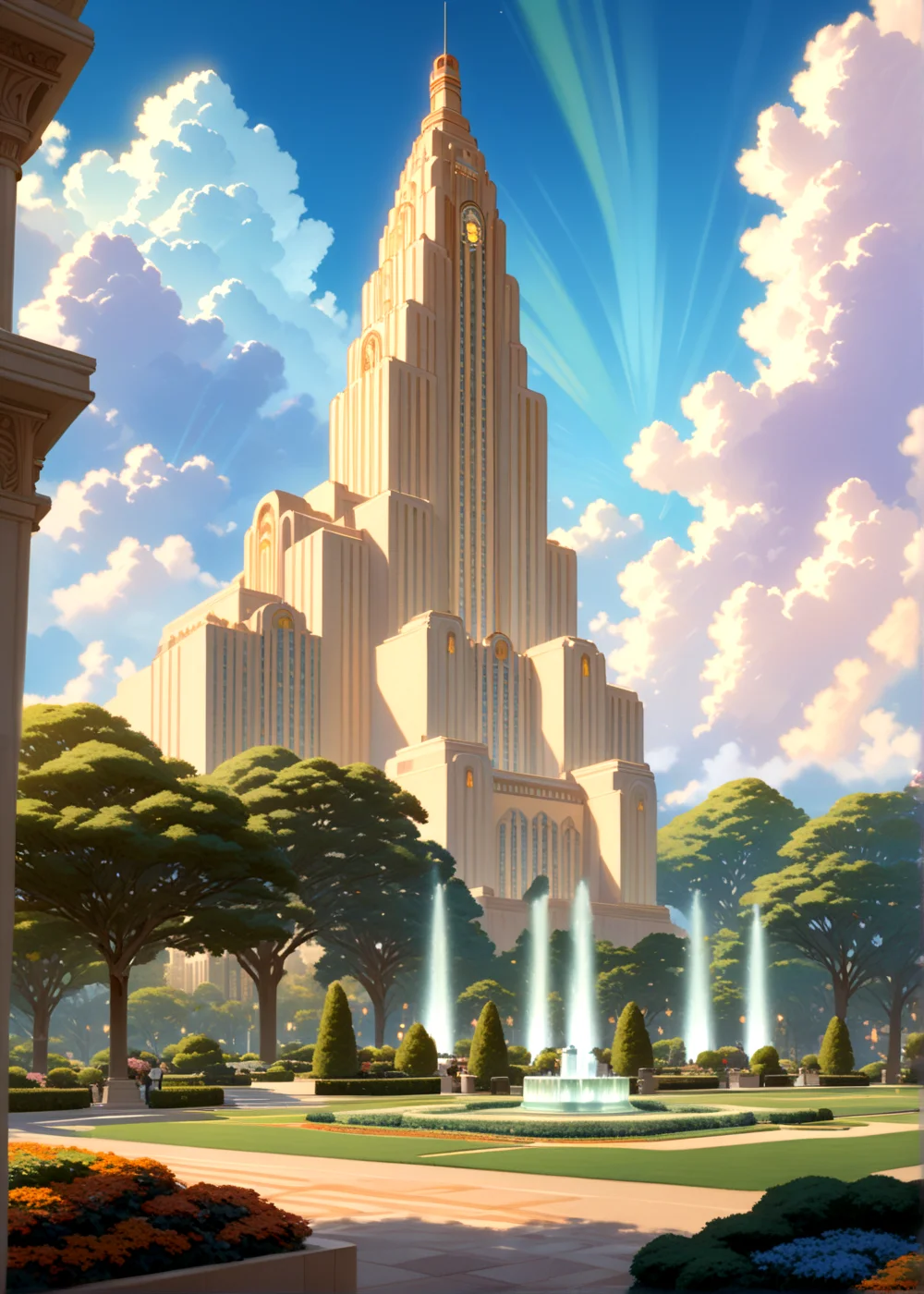 score_9, score_8_up, score_7_up,
<lora:Art_Deco_(Architecture)_(SDXL)_(AD):1> Art Deco, scenery, architecture, monumental architecture, building, city, cityscape,
8K, In'ei, chiaroscuro, rim lighting, perfect depth of field shot, beautiful, subsurface scattering, idealized city, wide beautiful boulevards, busy city center, parks and manicured lawn areas, large parks, plazas, detailed fluffy anime clouds, skyscrapers, made out of limestone, art deco windows, photographic realism, soft lighting, soft shading, art by Thomas Kinkade,
BREAK zPDXL, zPDXLxxx, <lora:wowifierXL:0.2> art by mooncryptowow <lora:sdxl_lightning_8step_lora:0.4> <lora:detailed_notrigger:0.5>