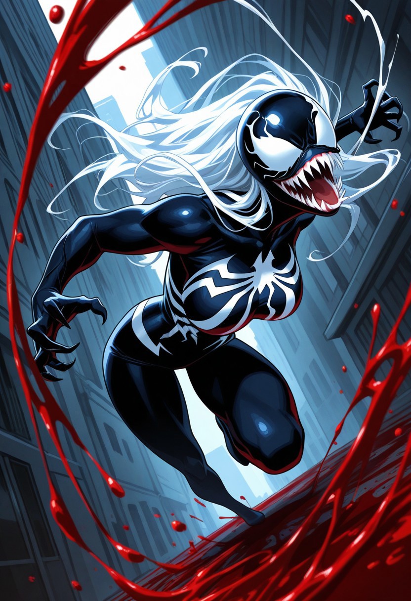1girl,female venom,marvel,general,blood stain,blood splash,dynamic angle,best quality,amazing quality