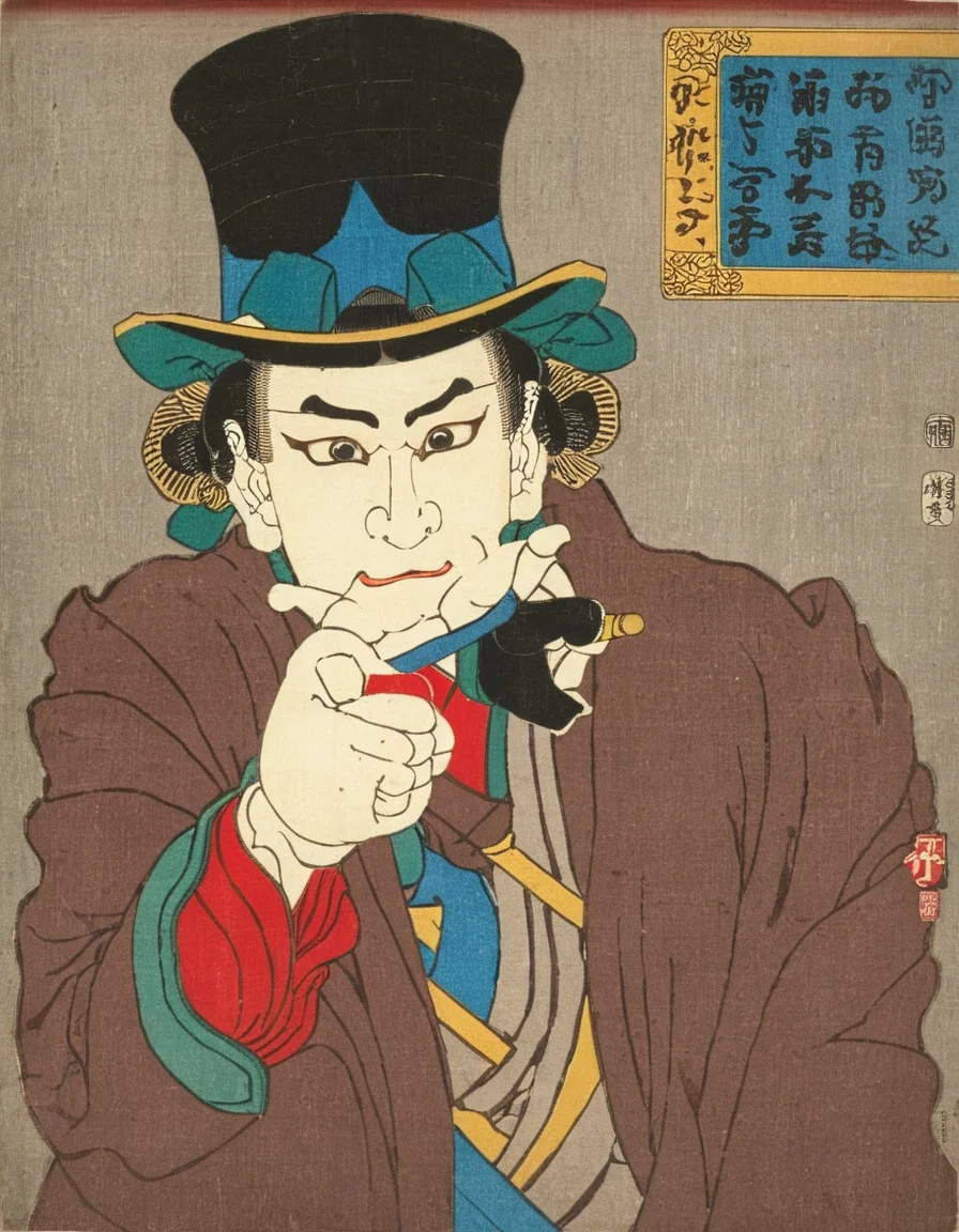 <lora:UtagawaKuniyoshiXL_v1:1> UtagawaKuniyoshiXL a Man pointing at viewer