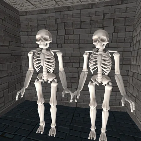 kf1eld, pov, lowpoly, ps1, fantasy, 90s cg, 3d,no humans, .
first-person combat scene from the PlayStation game King's Field, the player is fighting a skeleton archer, The style is very early 3d graphics on the PS1 console. The player's character is equipped with a bow and arrow. The environment appears to be a dimly lit room with stone walls and pillars, typical of a medieval or fantasy setting.