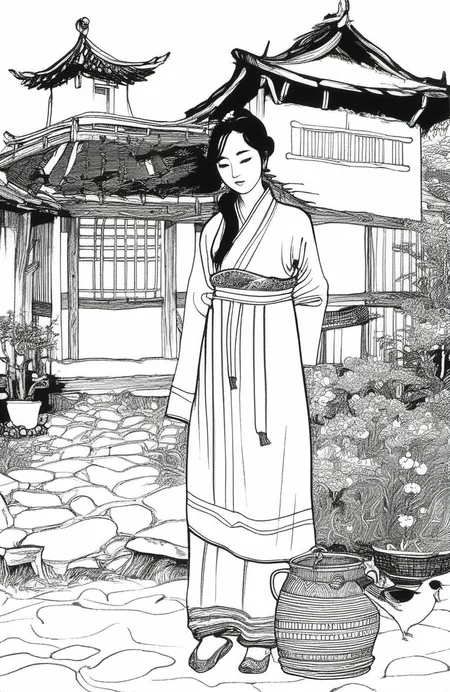 chinese lineart, 1girl, house, farmer,
<lora:å½ç»çº¿æé£T1:0.6>