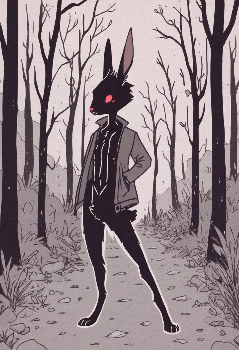 <lora:Psychedemon-000009:1>,
<lora:Xenotrip_v.2:0.7>,
<lora:Concept Art DarkSide Style LoRA_SeaArt Furry XL 1.0:0.7>,
score_9_up, score_8_up, score_7_up, score_6_up, furry_source, solo, xenotr1p, concept art, dark theme, low light, backlight, male, (dramatic light), in front,
anthro hare male, (posing), skinny, red eyes, animal legs, detailed fur,
moody, grim, emotional, (otherwordly), blackened fur, jacket, hatchet in hand, hunting clothing, dark, long hare like ears, rabbit, black fur, in woods, trees, outside, alone
<lora:add-detail-xl:0.7>,
<lora:RMSDXL_Enhance:2>,
<lora:great_lighting:3>,