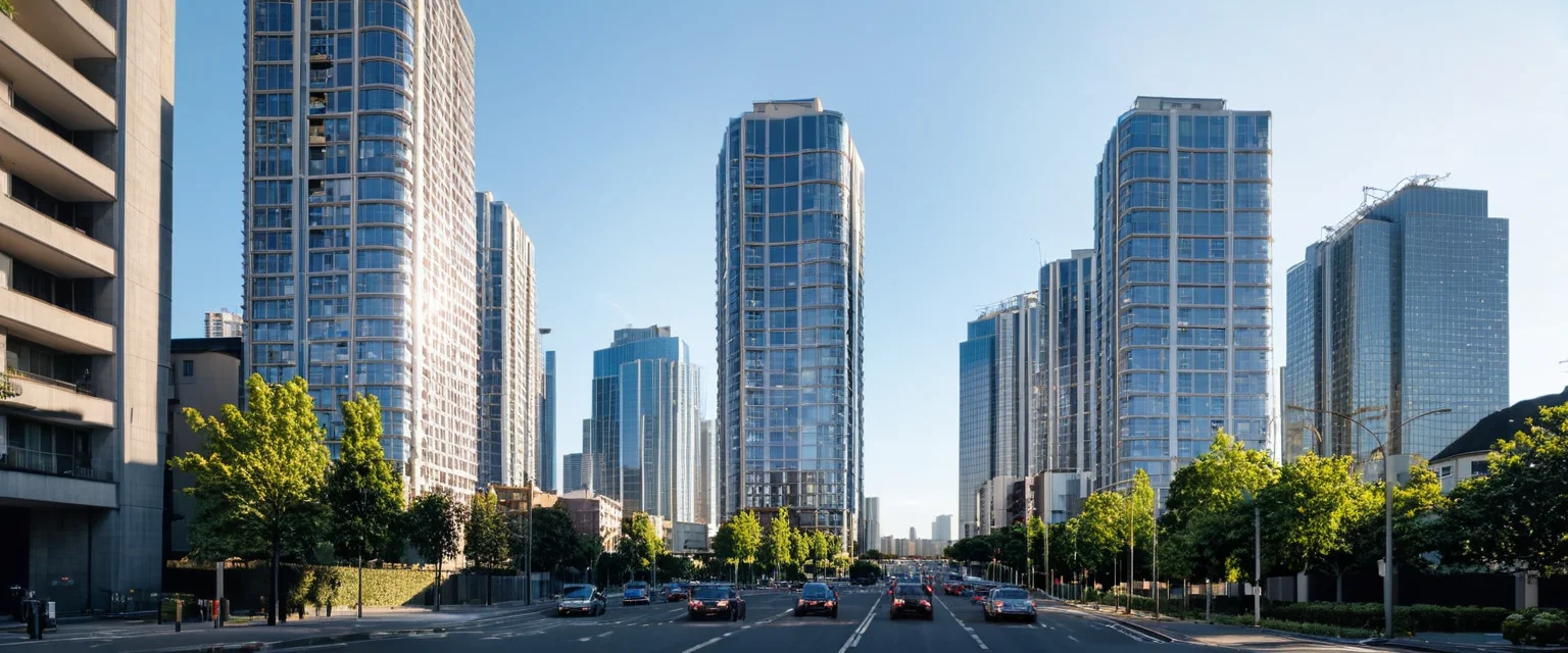 street view of 2high-rise apartment building, cityscape, urban, street, outdoors, high-quality, 8k UHD, film grain, Fujifilm XT3, sunlight, clear sky, soft lighting, photorealistic style <lora:High-rise_apartment_building:0.75> <lora:add-detail-xl:0.8> <lora:clear:0.8> <lora:xl_more_art-full_v1:0.4>