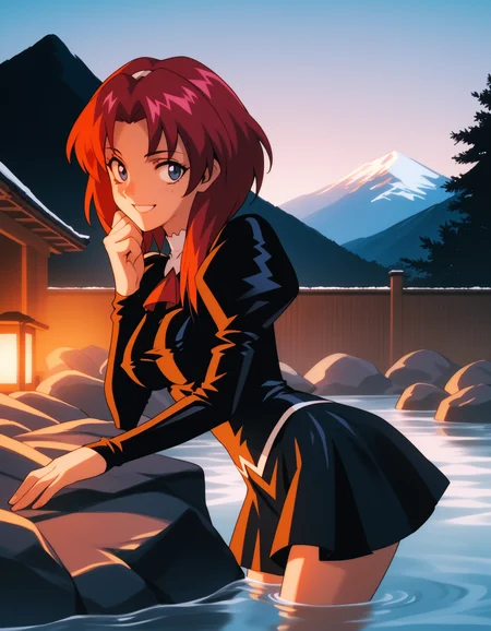 score_9, score_8_up, score_7_up
<lora:maypia-alexymetalia-ponyxl-000050:1> m4yp1a, red hair, black uniform, black skirt, juliet sleeves, red ascot,
1girl, solo, side view, smiling, looking at viewer, dark theme, low light, in a hot spring, mountains, onsen, ocean panorama
