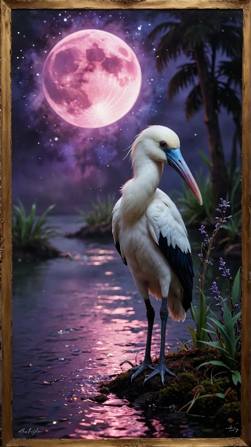 flux-style, unique poster, fantasy art designed by M.W. Kaluta and (Konstantin Yuon:0.9) , Chalk painting, deep purple (Royal Spoonbill:1.3) , Mystical, Moon in the night, Cel shading, Sad, majestic, Expressionism, Direct light, Fish-eye Lens, dark black details, beautiful, Pixabay, <lora:aidmaFluxStyleXL-v0.2:0.651>,
<lora:aidma-Image Upgrader-v0.1:0.351>, <lora:aidmaBokehmachine-V0.1:0.451> bokeh, contemporary fine detail, confident, unique, imposing