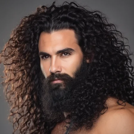 8k, closeup portrait of a 30 yo man, long curly black hair, wild hair, short beard, sideburns, masculine face, strong jaw, big nose, bushy eyebrows, candid , night, backlit<lora:Male_Long_Hair:1>