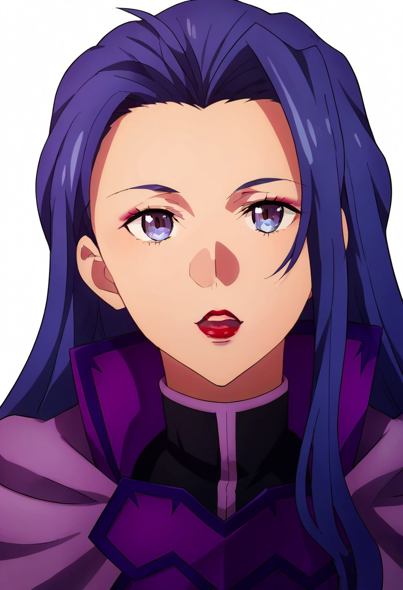 score_9, score_8, score_7, source_anime, lipia zancale, 1girl, solo, makeup, lipstick, red lips, looking at viewer, open mouth