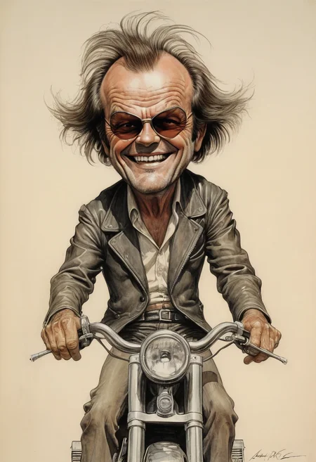 postmodernist caricature of Jack Nicholson in Easy Rider by Arthur Rackham
