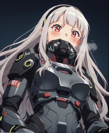 score_9,score_8_up,score_7_up,score_6_up,source anime BREAK, anime screencap,
1girl,solo,mecha,science fiction,dark background,science fiction,barcode tattoo,tube,futuristic,cyberpunk,cockpit,space,medium breasts,from below,armor,body armor,gloves,,,sweat,steaming body,zero gravity,covered mouth,oxygen mask,sweat,grey hair,long hair,curly hair,hair pulled back,,hairband,,red eyes,,,,,,,happy,blush
 <lora:Anime Screencap_epoch_10:1.2>