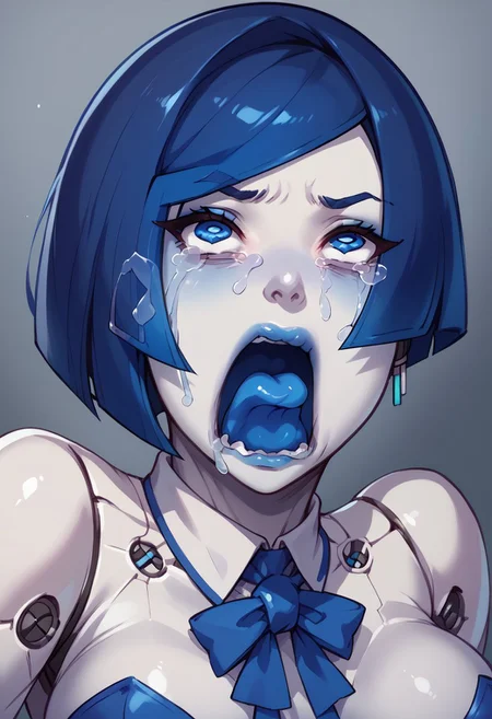 score_9, score_8_up, score_7_up, score_6_up BREAK
DEMI-DH, <lora:DEMI_Subverse:1> android, robot joints, detached collar, blue lips, blue hair, blue tongue <lora:concept_aquascreaming_ponyXL:1> aquascreaming, screaming, open mouth, crying with eyes open