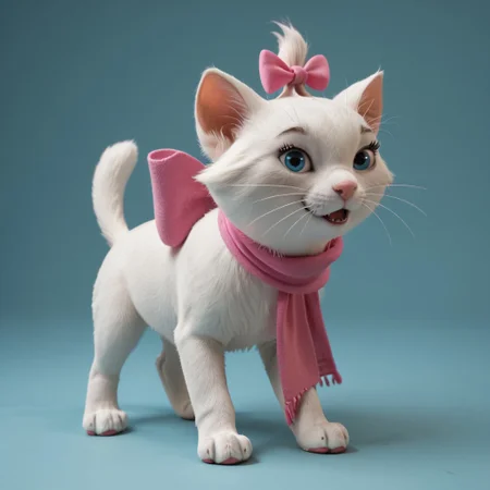 score_9, score_8_up, score_7_up BREAK KittyMarie, 1girl, cat, white fur, blue eyes, pink nose, whiskers, tail, pink hair bow, pink ribbon scarf, happy, source_3d, 3d, photorealistic, full body, solo, solo focus, alone,