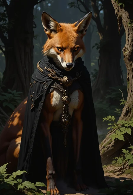 Sela the Vixen: Portrait of a clever fox with a sleek fur coat subtly transitioning to autumnal colors, her eyes reflecting cunning and malice. She wears a necklace of bones and is pictured in a shadowy forest, mist curling around her paws.
, live action, in the style of an old 80's VHS dark fantasy, VHS screen grab, grainy, old footage, in the style of an old 80's VHS dark fantasy, VHS screen grab, grainy, old footage