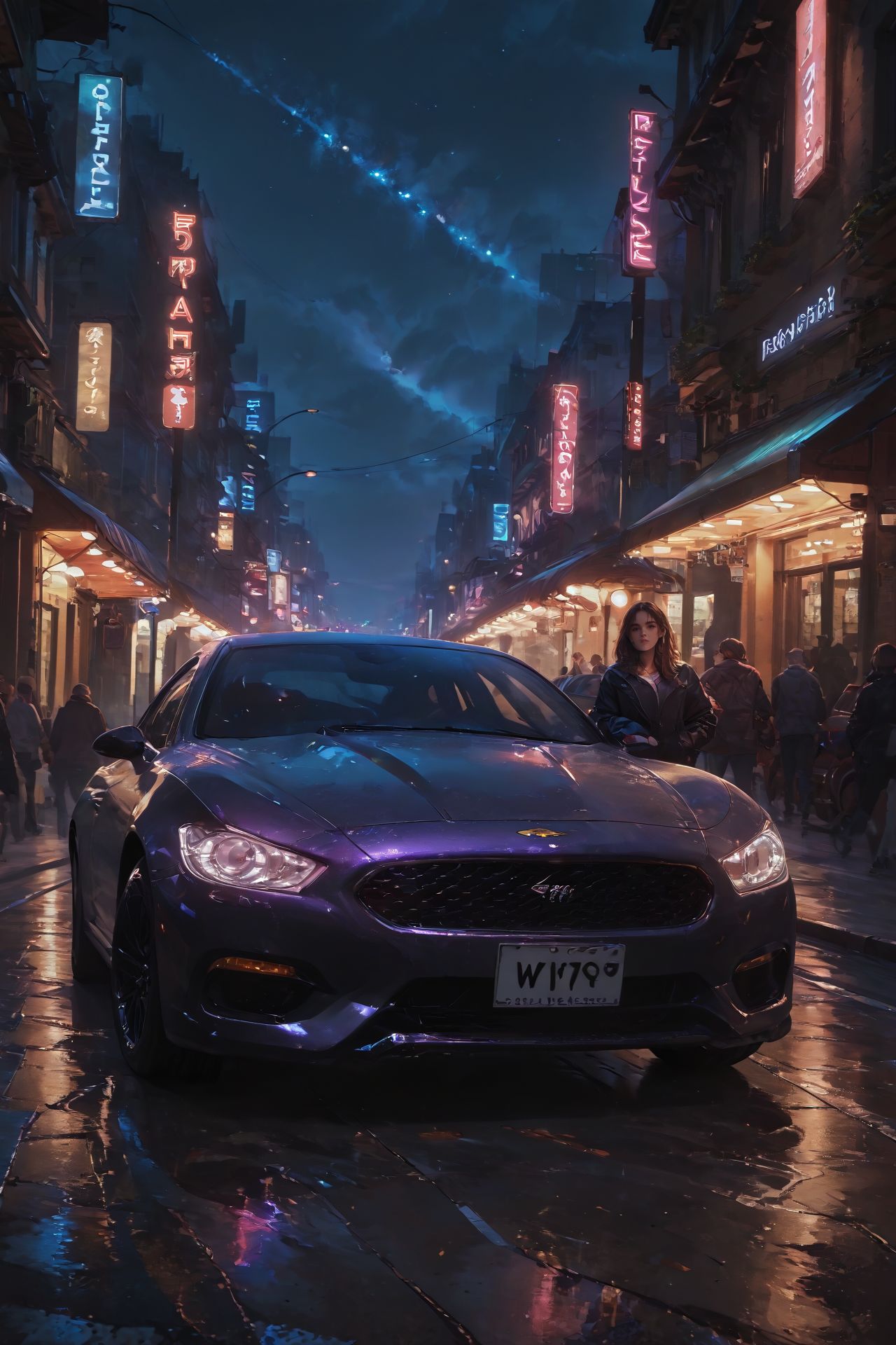 looking at viewer,detailed background,Cinematic Lighting,film grain,score_9,score_8_up,score_7_up,masterpiece,best quality,highly detailed,
<lora:(增强)sdxl_lightning_8step_lora:1>,<lora:glowneon_xl_v1:1>,glowing,<lora:hand 4:1>,hand person,<lora:Expressive_H:0.8>,Expressiveh,<lora:Concept Art DarkSide Style LoRA_Pony XL v6:0.7>,<lora:th3rm4lXLP:0.2>,th3rm4l,colorful,
ground vehicle,car,motor vehicle,vehicle focus,no humans,night,road,neon lights,scenery,sports car,street,outdoors,sign,building,