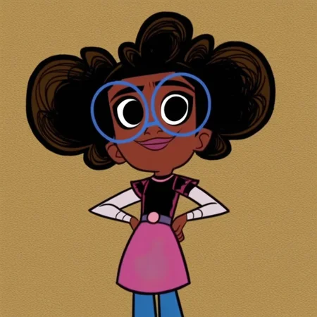 1girl, black eyes, lunella, dark skin, glasses, black hair, , solo
