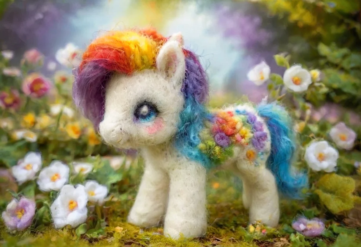 pamfelt, a ral-ltlpowny rainbow colored pony, flowers, forest, high quality, masterpiece, intricate, hdr