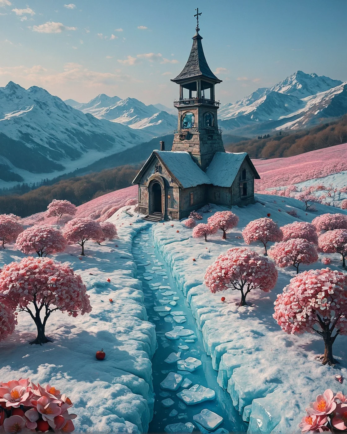 Surreal Landscape, Creator Landscape,
(style ofAndreas Achenbach (Nordic realism)), Apple orchard in spring blossom, frost flowers on ice, bell tower on hill summit,
<lora:ClassipeintXL2.1:0.493> oil painting,
<lora:extremely_detailed:0.109> extremely detailed,
<lora:add-detail-xl:0.736>,
<lora:dreamshaperXL10_lora:0.793>,
<lora:Flux-XL_Scenery: 0.232> flux-scenery,
detailxl,
advntr,