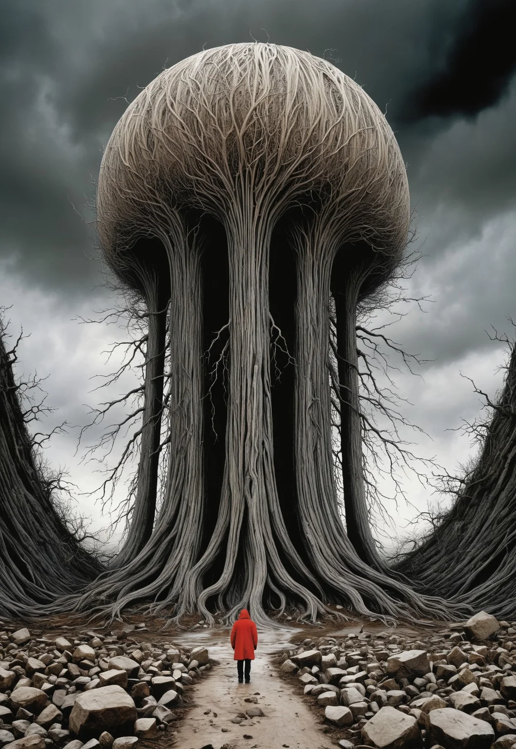 highly detailed and hyper realistic photo by Stanley Donwood , creature, bizarre, abnormal, otherworldly, comic book style, low angle, hyper detailed and highly realistic.
