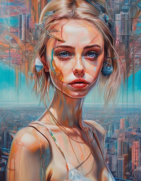 an expert creation by alex garant of a lady looking like mikaxl6, at a modern cyberpunk underwater cityscape.