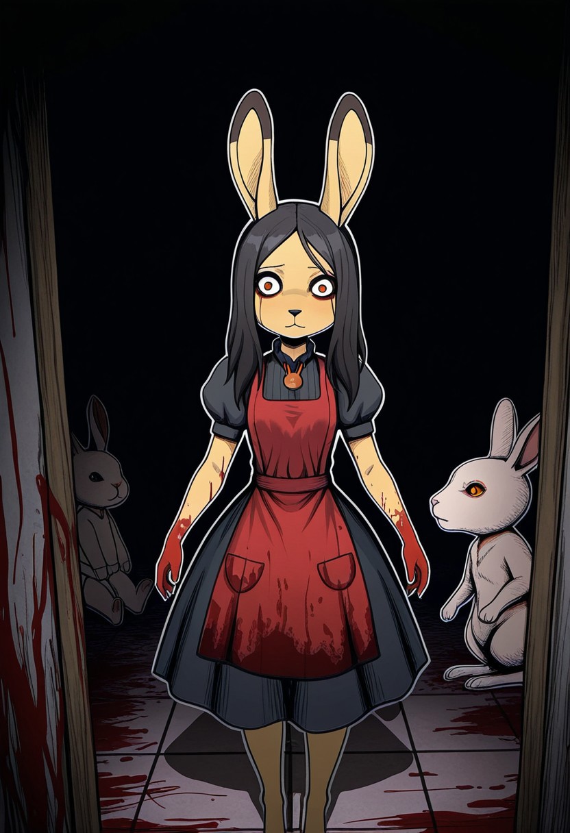 MASTERPIECE, AMAZING QUALITY, PAPER CUTOUT, FURRY, BLOODY, RABBIT, DARK,