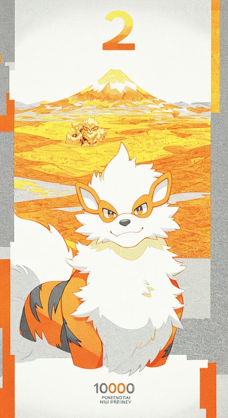100,
<lora:[Style - IL] R50 Banknote Style:1> r50_banknote, english text, big text, number, 
spot color,glitch,iridescent,abstract
upper body,cropped torso,
happy, smirk, looking at viewer,
front view,
pokemon \(creature\), arcanine,
scenery, landscape,
orange theme,yellow theme,grey theme,
white theme,
masterpiece, best quality,