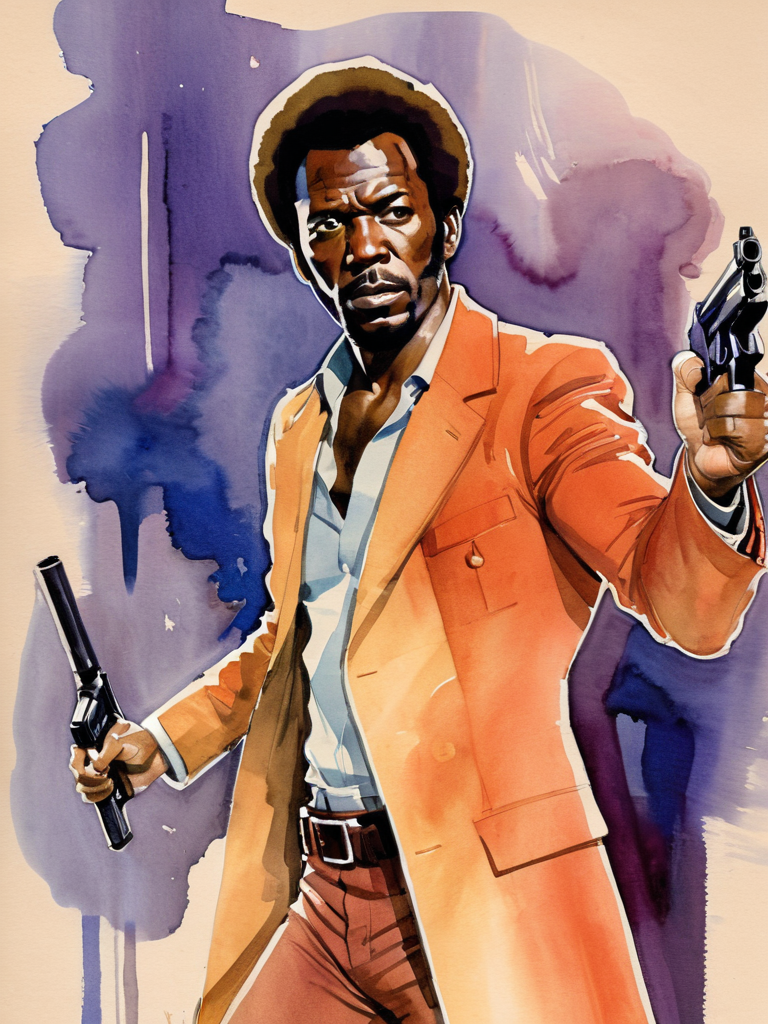 watercolor lineart sketch by Kagan-McLeod, 1970s action movie poster, shaft <lora:Kagan-McLeod:0.7>