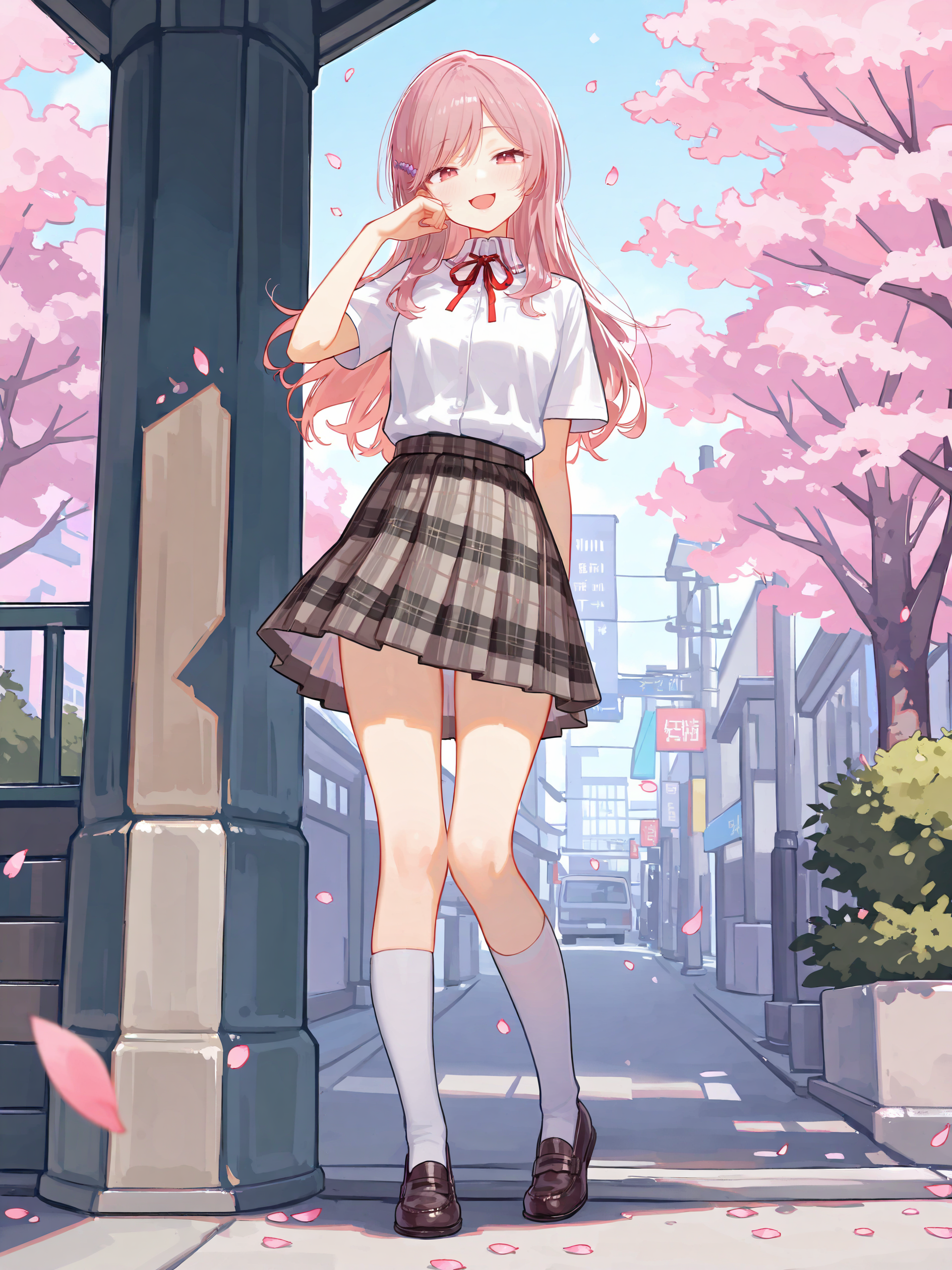 1girl, sena ajisai, hairclip, solo, school uniform, pleated skirt, plaid skirt, white collared shirt, neck ribbon, loafers, white kneehighs, looking at viewer, light smile, open mouth, naughty face, ojou-sama pose, standing, full body, outdoors, street, cherry blossoms, petals, depth of field , <lora:Char-Sena_Ajisai-V1-IL:0.9>
masterpiece, best quality, amazing quality, very aesthetic, absurdres, (ask \(askzy\), hiten \(hitenkei\):0.7), perfect features, intricate details, ray tracing, <lora:XL-aesthetic_anime:1:hr=0.1>, <lora:XL-detailed_notrigger:1:hr=0.5>