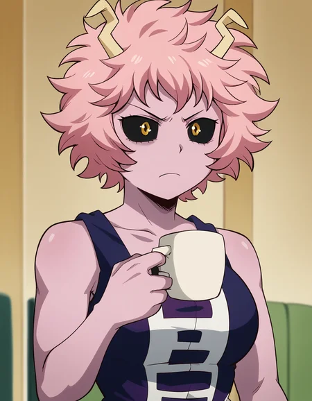 score_9, score_8_up, score_7_up, source_anime, <lora:mina-ashido-anime-ponyxl-lora-nochekaiser:1>, mina ashido, short hair, medium breasts, yellow eyes, pink hair, horns, colored skin, colored sclera, black sclera, pink skin, medium breasts, <lora:shinji-holding-a-mug-ponyxl-lora-nochekaiser:1>, shinji holding a mug, holding, cup, frown, holding cup, mug, indoors, solo, ,