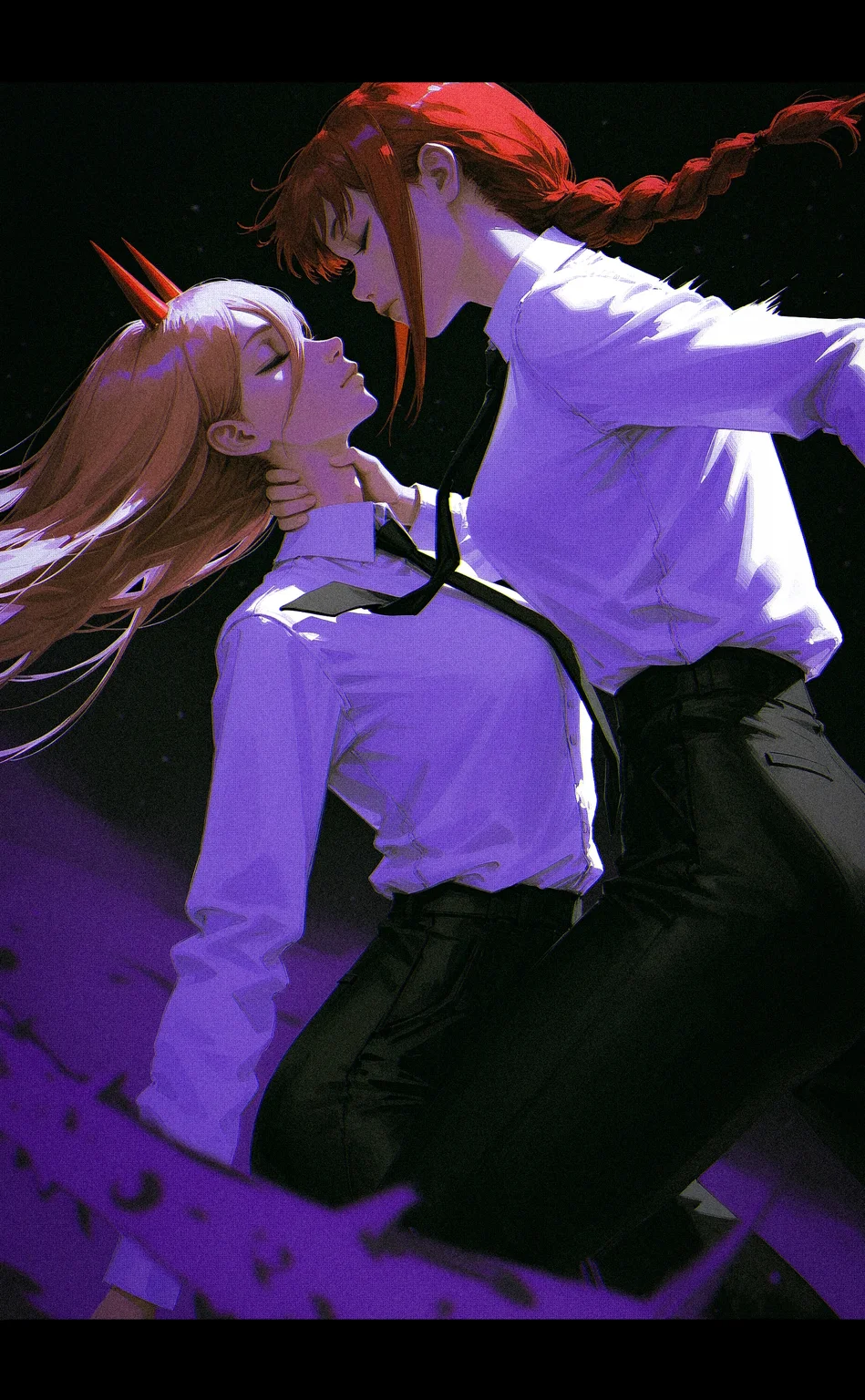 96yottea, realistic, narue, kan liu \(666k\), realistic, profile, floating hair, blurry motion, in motion, dynamic,
2girls, grabbing another's neck, makima \(chainsaw man\), power \(chainsaw man\), expressionless, closed mouth, closed eyes, looking at another, white shirt, black pants, formal clothes,
black background, dark theme, limited palette, red theme, blue theme, purple theme, blending, blending background, asphyxiation,
depth of field, blurry background, blurry foreground, dutch angle,
<lora:nhl-001-20:0.4> nhl-001,
<lora:nhl-002-nai:0.4> nhl-002,
<lora:nhl-003:0.55> nhl-003,
very aesthetic, amazing quality, best quality, masterpiece,