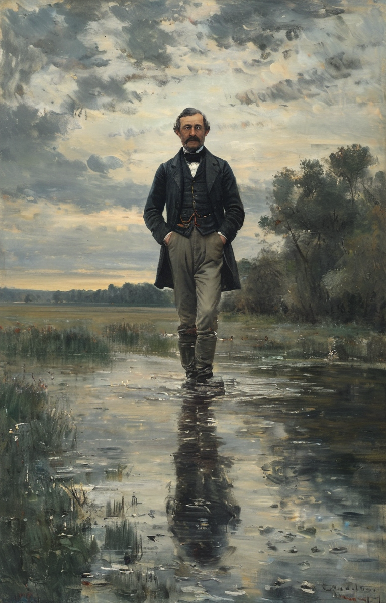 masterpiece,best quality,<lora:tbh291-sdxl:0.9>,illustration,style of Charles-Francois Daubigny portrait of noble man