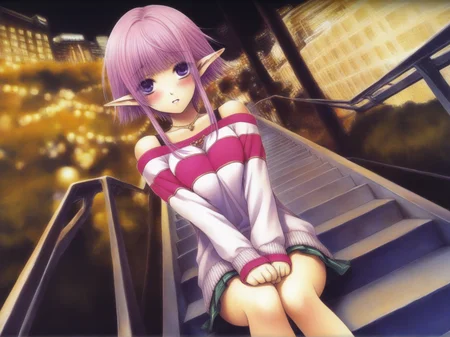 1girl, messy bangs, bare shoulders, blush, elf, eyebrows visible through hair, short hair, medium breasts, pink hair, pointy ears, purple eyes, long sidelocks,
themed extra 16 (urban casual): relaxed graphic tee with subtle cut-out details paired with a pleated mini skirt and modern accessories, set in a vibrant city park, pose: sitting casually on a staircase, dutch angle
<lora:DarkfireStyle18:1>