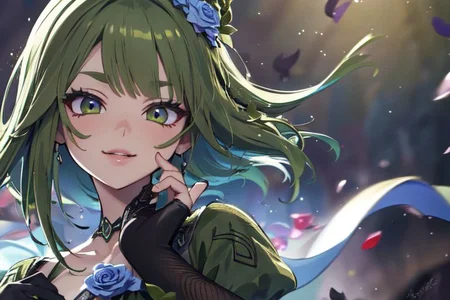 (masterpiece:1.4), 4K8K, (anime style), (high shutterspeed:1.4), (sharp edges),
SyFyEye1, FanFo,
1woman hands togather, leaning foward, face focus, smile, closed mouth,
wearing Celtic style dress, (Detailed face, Detailed eyes, Detailed lips), (solo),
olive hair, any colored roses, Fantastic, turf,