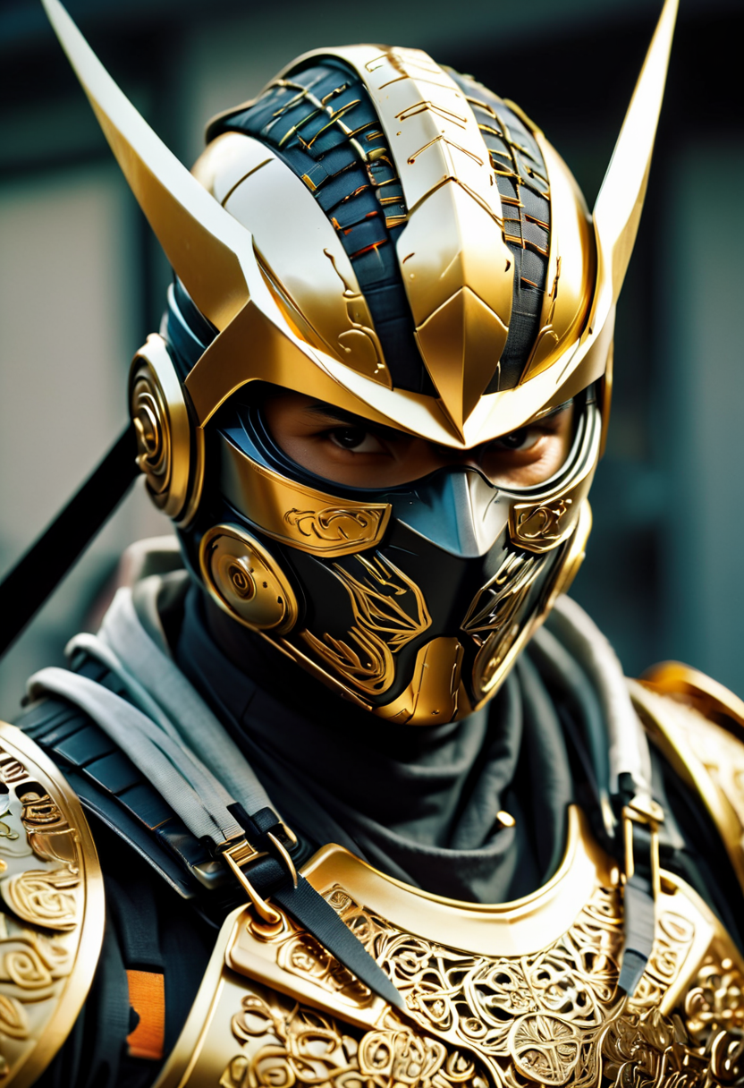 RAW Photo, a fierce mstltmrc, cyber ninja, intricate details, masterpiece, highly detailed, 35mm photograph, kodachrome, dslr, sharp focus