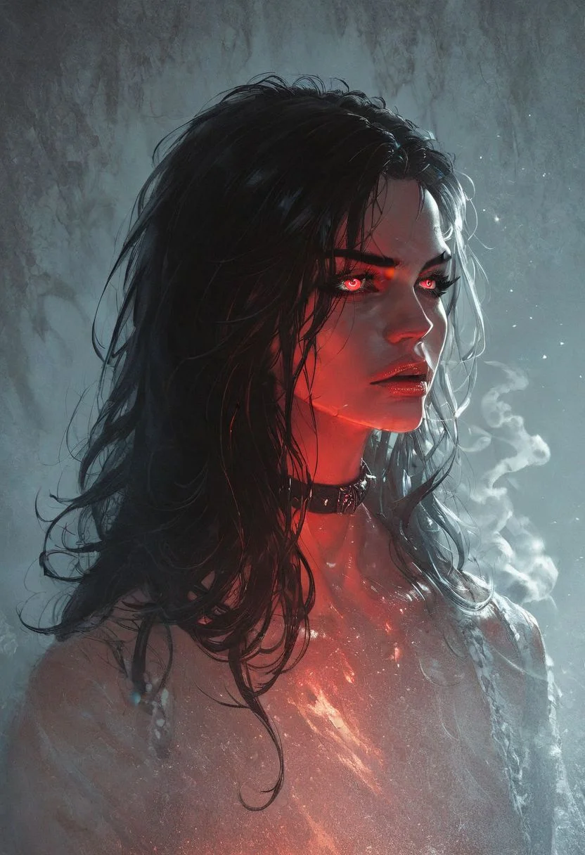score_9,score_8_up,score_7_up 43stl1ght1ng, 1girl, long hair, 43stl1ght1ng, low light, dramatic lighting, darkness, eye lighting, smoke, red light,