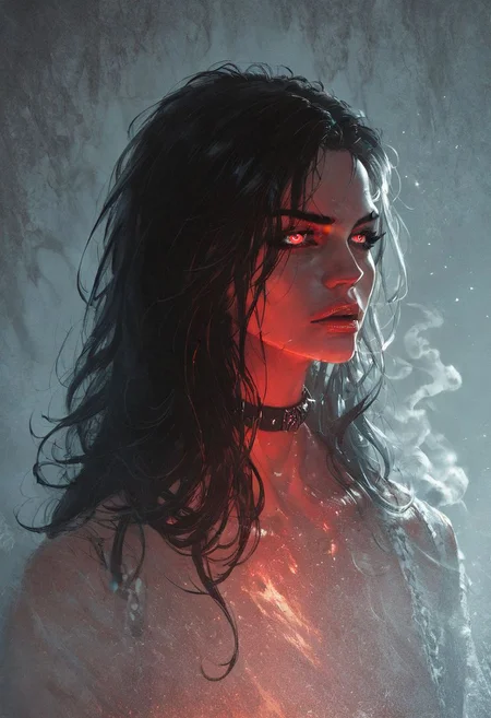 score_9,score_8_up,score_7_up 43stl1ght1ng, 1girl, long hair, 43stl1ght1ng, low light, dramatic lighting, darkness, eye lighting, smoke, red light,