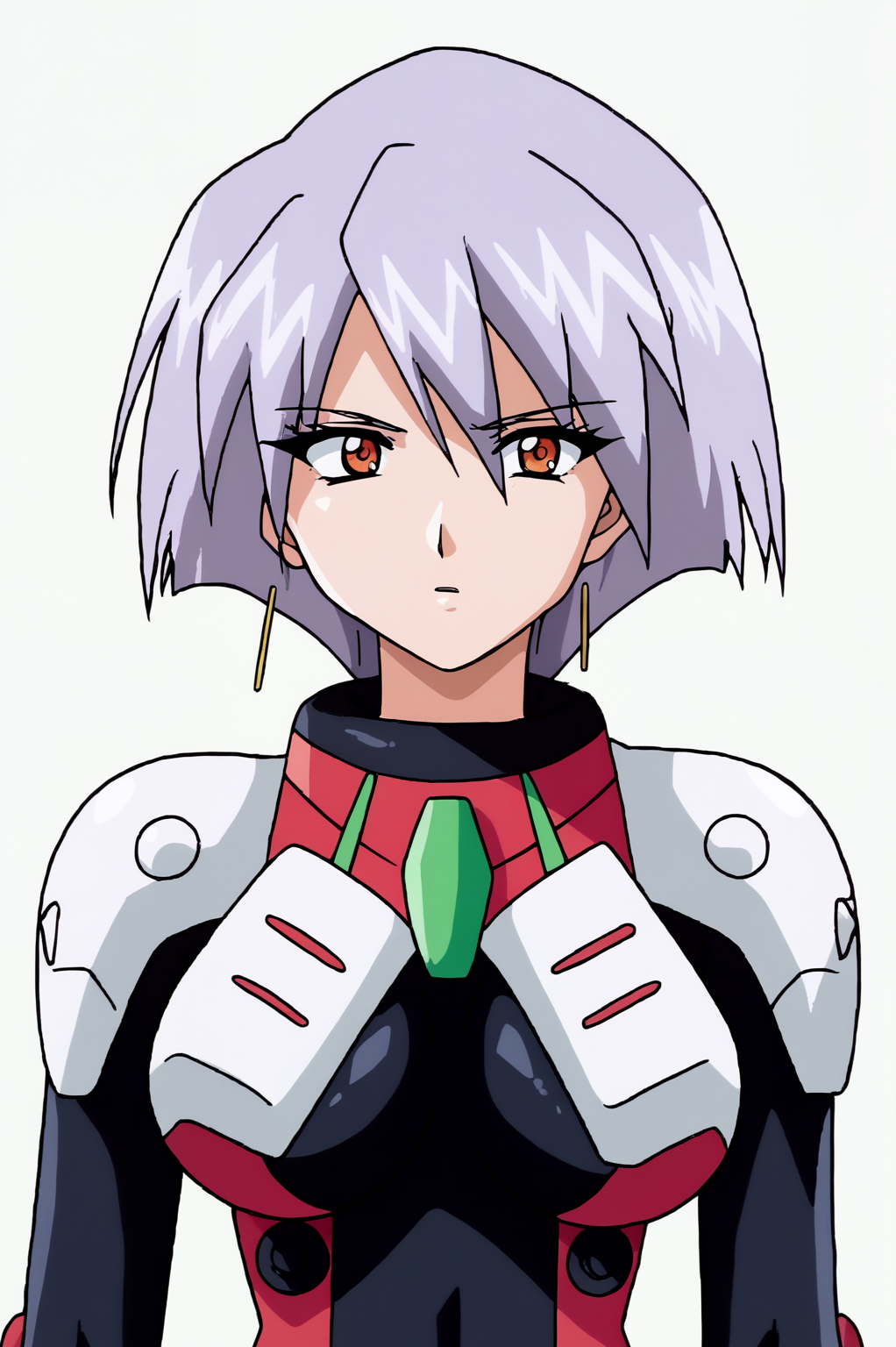 <lora:JoscoePOREvoPDXL:0.8>, white background,  Lily, upper body, bodysuit, pilot suit