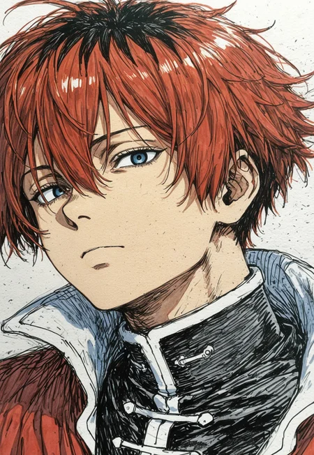 masterpiece, best quality, 
1boy, stark (Sousou no Frieren), close up, looking at viewer, color sketch,
rough sketch, traditional media, linear hatching,