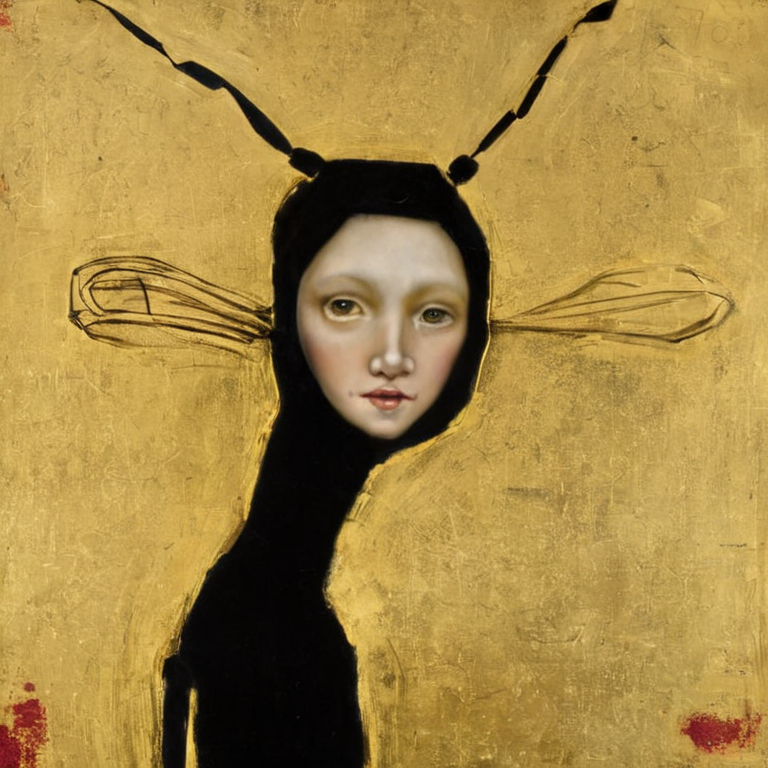 <lora:SDXL_style_by_Michele_Mikesell_Sa_May_v5:1> style by Michele Mikesell, a  woman bug gold
