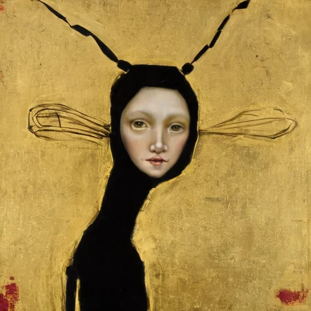 <lora:SDXL_style_by_Michele_Mikesell_Sa_May_v5:1> style by Michele Mikesell, a woman bug gold