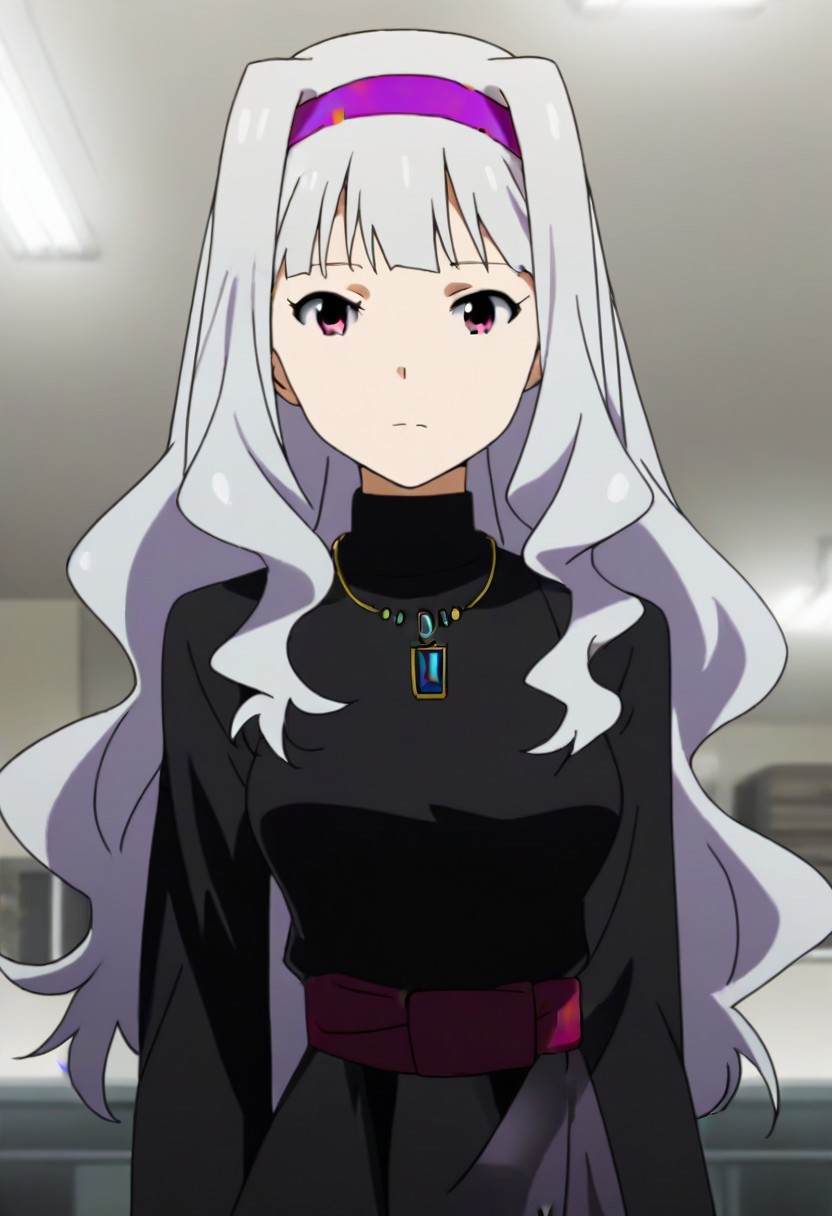 source_anime, uncensored, nsfw, <lora:Takane_Shijou_The_iDOLMSTER_2011_anime_art_style:.8>1girl, solo, grey hair, long hair, purple eyes, breasts, Takane black dress with green brooch outfit , purple hairband, jewelry, necklace, pendant, dress,