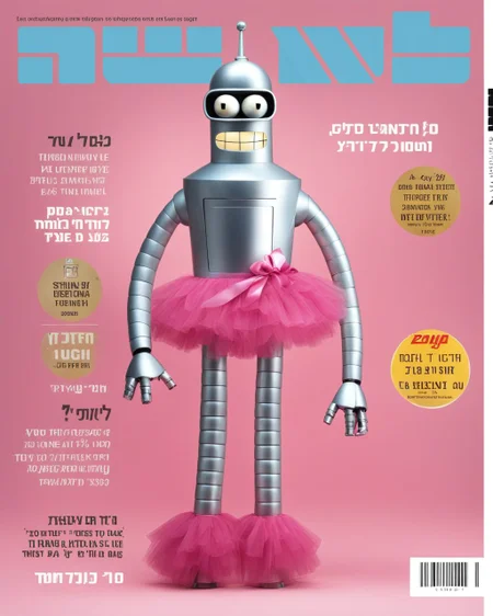 An image of shiny metal benderbot in a pink tutu dress laisha <lora:SDXL-laisha-Lora:1> <lora:SDXL-benderbot-Lora:1>