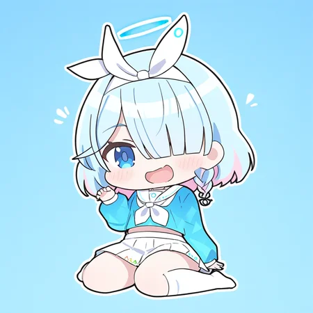 arona\(blue archive\),arona (blue archive),
(chibi:1.35),1girl,solo,
masterpiece,best quality,
halo,blue eyes,laughing,blue school uniform,serafuku,skirt,neckerchief,claw_pose,wariza,<lora:plana_(blue_archive)-delta-lokr:1>,